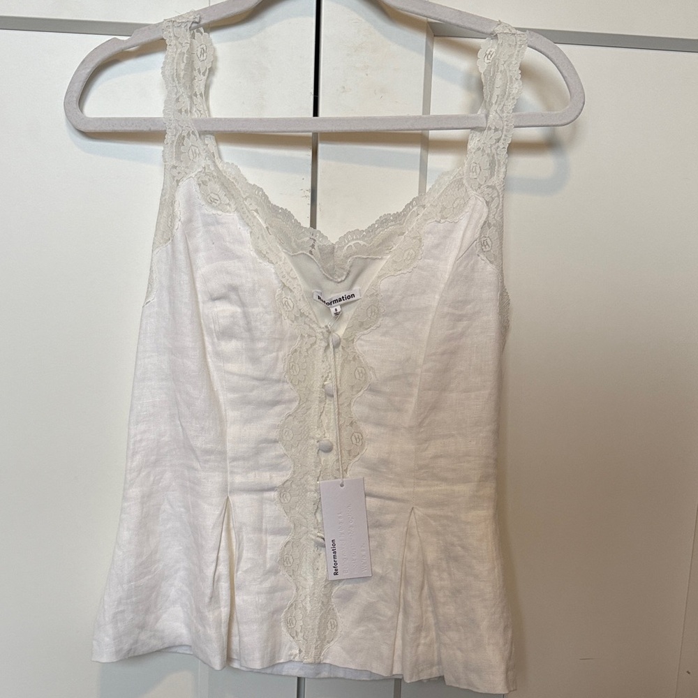 Reformation Ivory Lace Trim Josefina top
